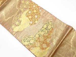 雲取りに花唐草・古典柄模様織出し袋帯